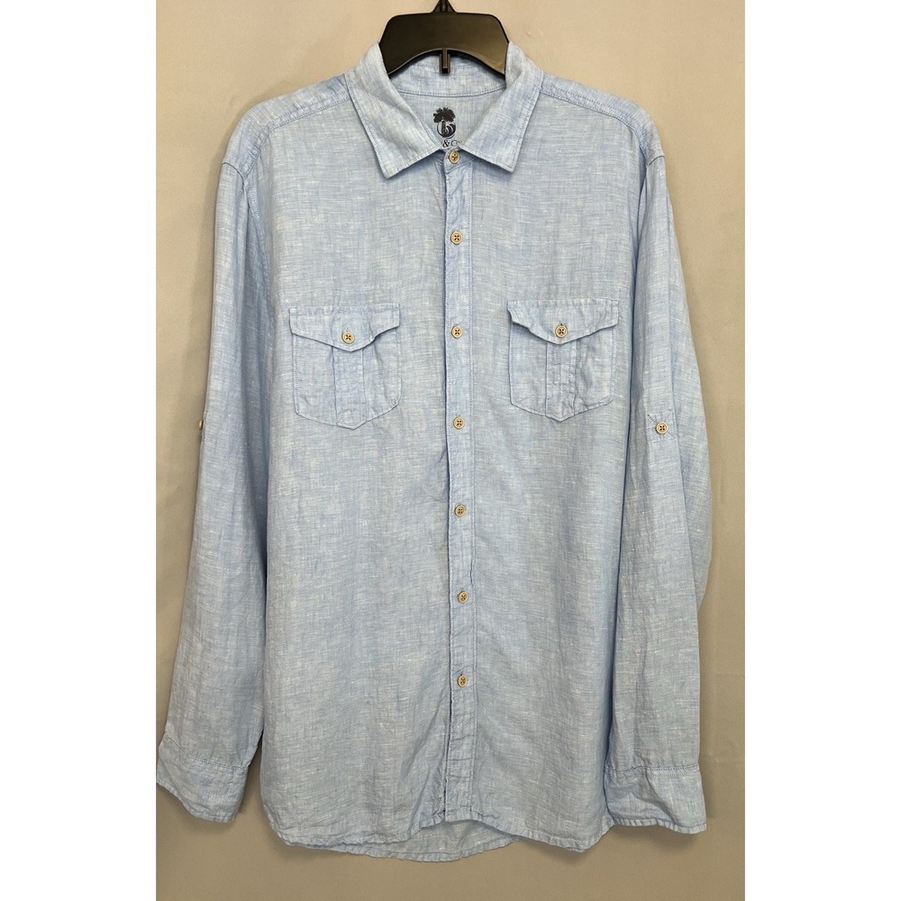 Ocean & Coast 100% Linen‎ Long Sleeve Button Front Blue Shirt Size Large
